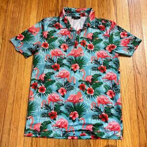 Yatta Golf Polo Shirt Mens Small Pau Hana Flamingo Floral Tour